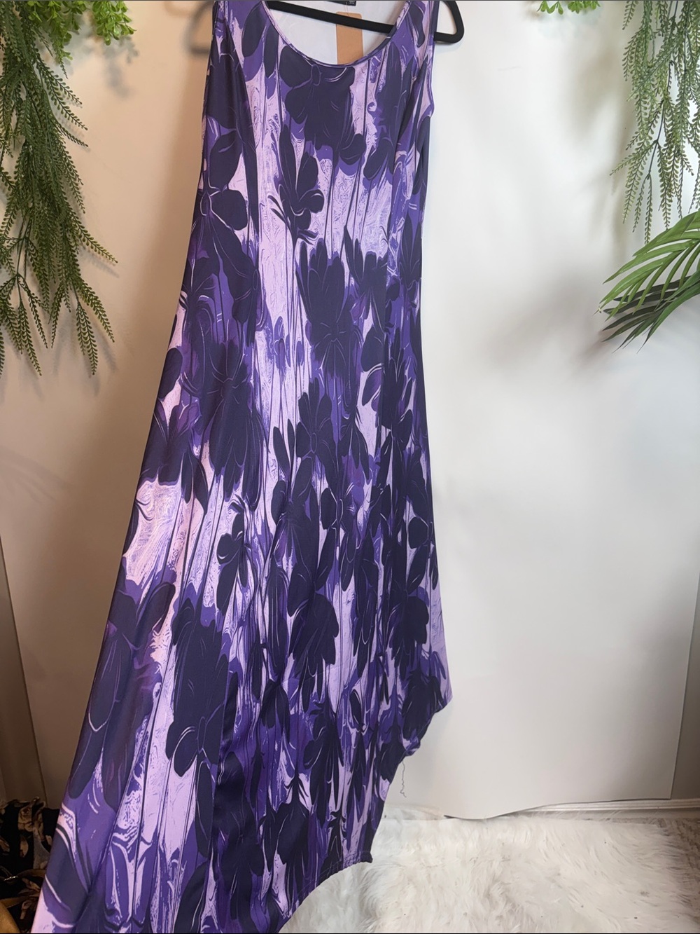 Sleeveless Purple Floral Maxi Dress - Flowing A-Line Silhouette